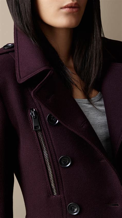 burberry red double wool twill zip detail coat|burberry coats for women.